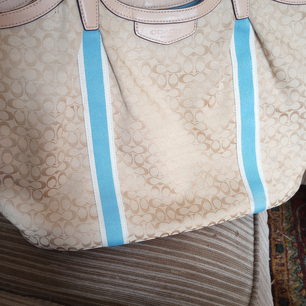 Coach Beige and Blue Signature Tote